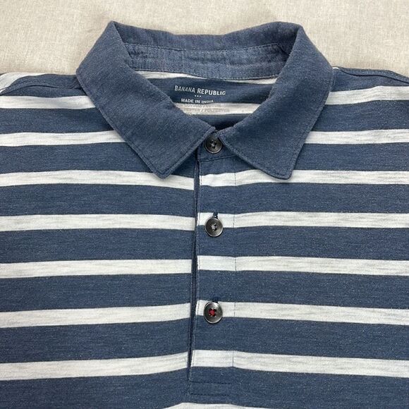 Banana Republic Polo Shirt Mens Extra Large XL Blue‎ Striped Short Sleeve Shirt - Picture 4 of 9